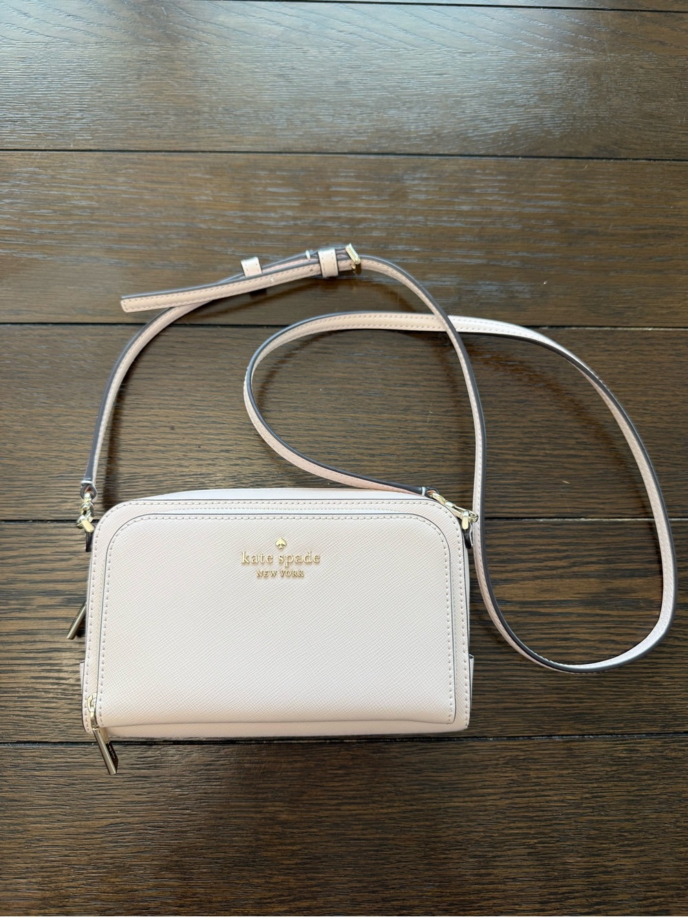 Kate Spade Light Pink Staci Dual Zip-Around Mini Saffiano Leather Crossbody Bag
